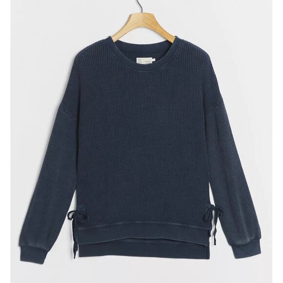 ANTHROPOLOGIE SATURDAY SUNDAY Indigo Blue Aliana Waffle Knit Pullover Size XS - Picture 1 of 10